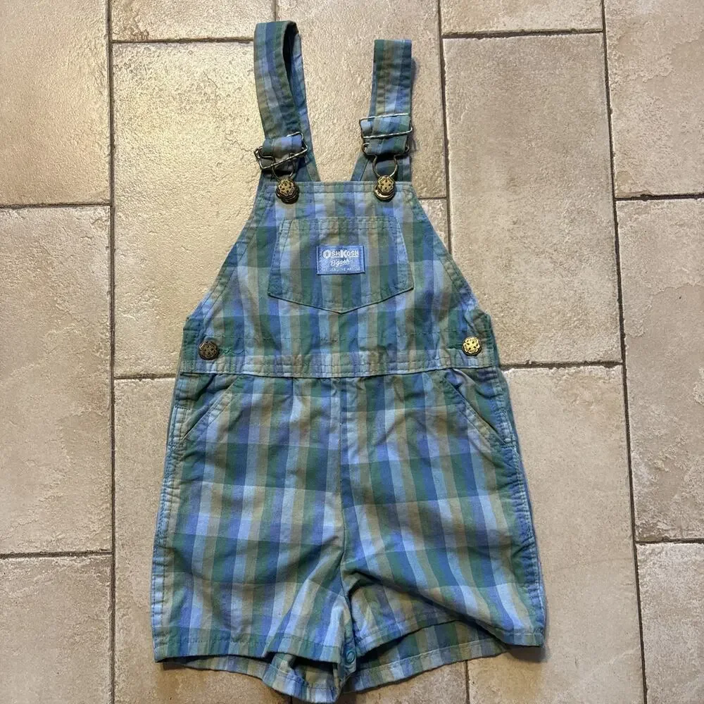 Vtg OshKosh Bgosh Made in USA Overalls Bundle Lot Plaid Jumper Dress 18M 3T 4T